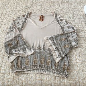 Free People Dolman Sleeve Boho V-Neck Faux Print Top